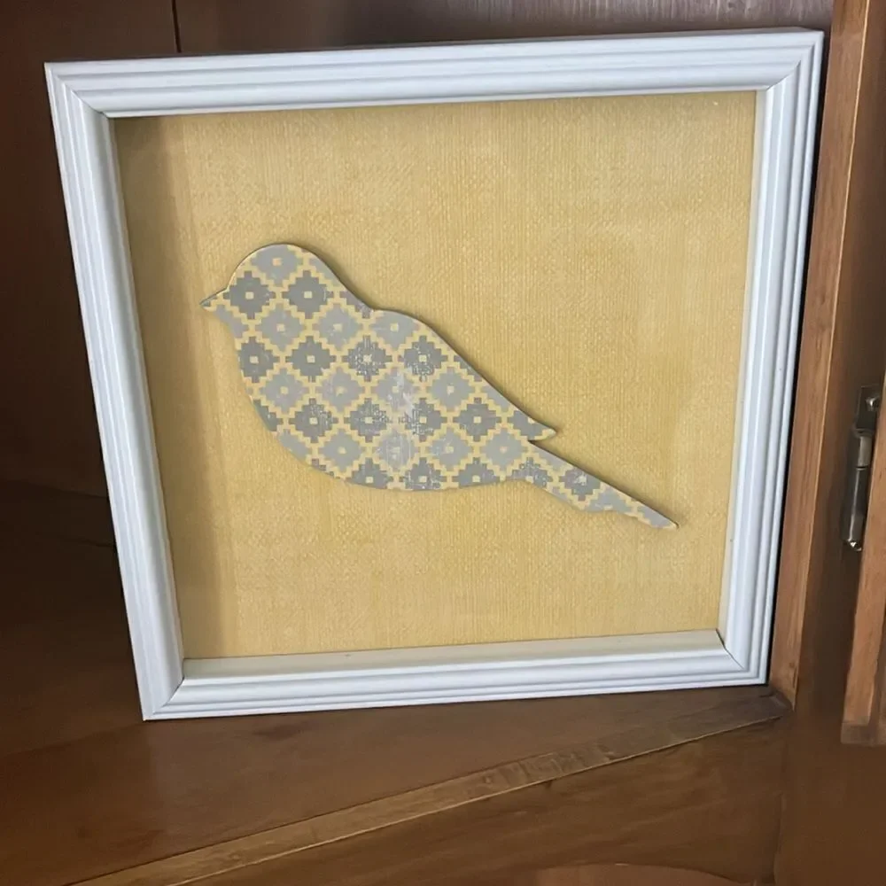 Bird Nature Yellow Grey Pattern 3D Set of Square White Picture Frames Artwork